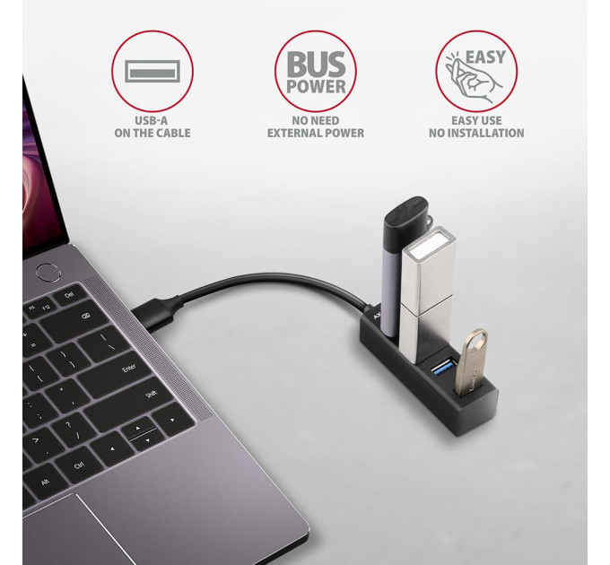 AXAGON Хаб AXAGON HUE-M1A SuperSpeed USB-A MINI hub, USB-A cable 20 cm, Black