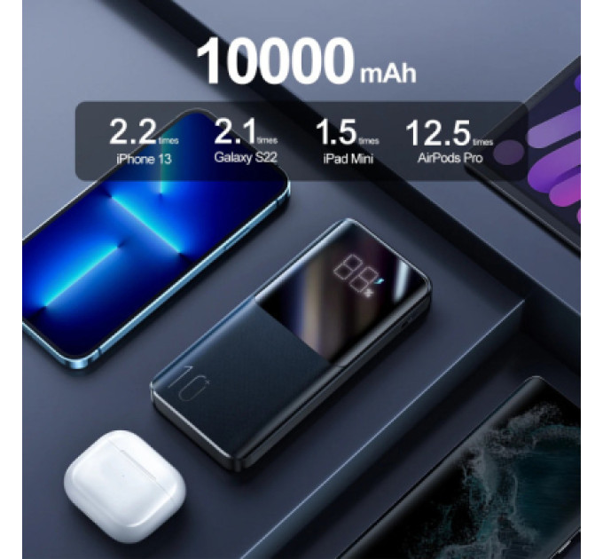 JOYROOM Батарея універсальна JOYROOM 10000mAh 22,5W PD, QC/3.0, 2*USB-A, USB-C In/Out, MicroUSB in, Black (JR-QP191)