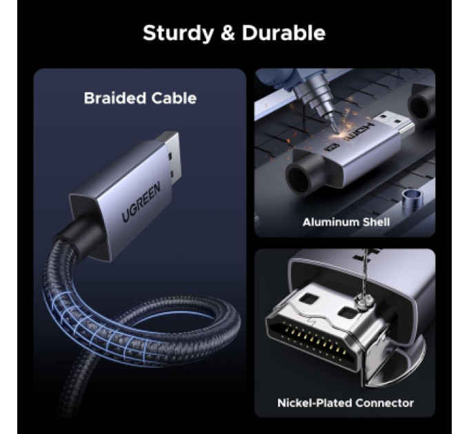 Ugreen Кабель мультимедійний UGREEN HDMI 16K Male to Male Aluminum Braid Cable 2m Ugreen (65900)
