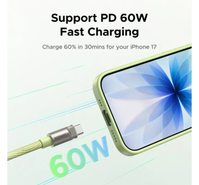 Ugreen Дата кабель UGREEN USB-C to USB-C PD Fast Charging Lanyard Cable 60W Max Pink 1.2m Ugreen (35510)