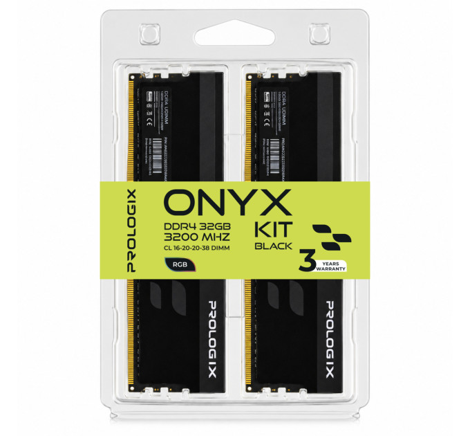 Prologix Модуль пам`ятi DDR4 2x16GB/3200 Prologix Onyx Black RGB (PRO32GB3200YBR4K)
