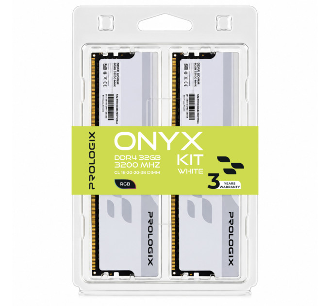 Prologix Модуль пам`ятi DDR4 2x16GB/3200 Prologix Onyx White RGB (PRO32GB3200YWR4K)