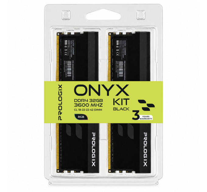 Prologix Модуль пам`ятi DDR4 2x16GB/3600 Prologix Onyx Black RGB (PRO32GB3600YBR4K)
