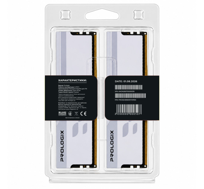 Prologix Модуль пам`ятi DDR5 2x16GB/5600 Prologix Onyx White RGB (PRO32GB5600YWR5K)