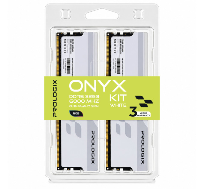 Prologix Модуль пам`ятi DDR5 2x16GB/6000 Prologix Onyx White RGB (PRO32GB6000YWR5K)