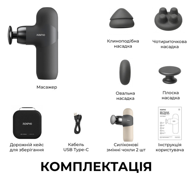 RENPHO Перкусійний масажер RENPHO Mini Thermal Grey (R-WMG10-GY)