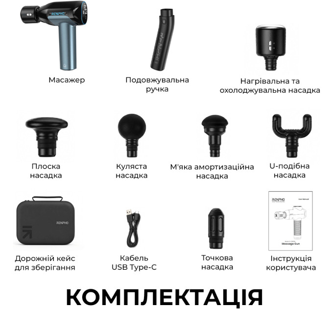 RENPHO Перкусійний масажер RENPHO Reach 2 Thermacool (R-WMG02-CY)