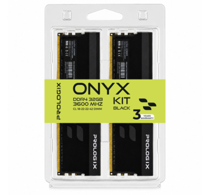 Prologix Модуль пам'яті для комп'ютера DDR4 32GB (2x16GB) 3600 MHz Onyx Black Prologix (PRO32GB3600YB4K)