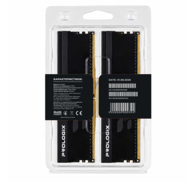 Prologix Модуль пам'яті для комп'ютера DDR4 32GB (2x16GB) 3600 MHz Onyx Black Prologix (PRO32GB3600YB4K)