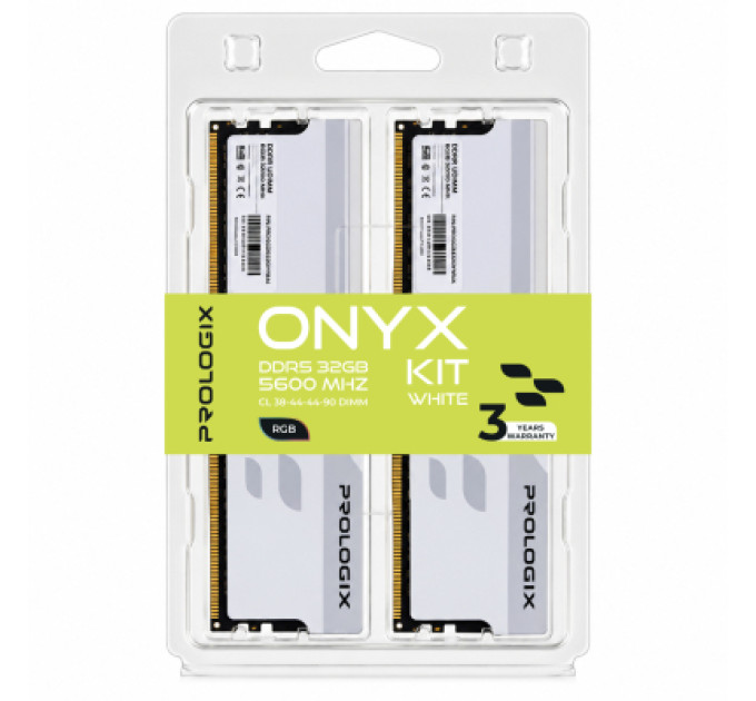 Prologix Модуль пам'яті для комп'ютера DDR5 32GB (2x16GB) 5600 MHz Onyx White RGB Prologix (PRO32GB5600YWR5K)