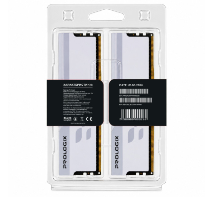 Prologix Модуль пам'яті для комп'ютера DDR4 32GB (2x16GB) 3200 MHz Onyx White RGB Prologix (PRO32GB3200YWR4K)