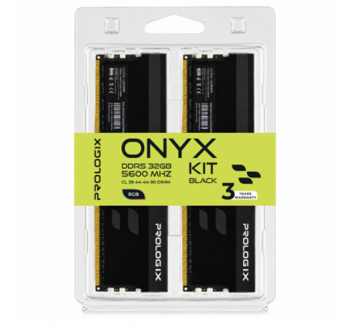 Prologix Модуль пам'яті для комп'ютера DDR5 32GB (2x16GB) 5600 MHz Onyx Black RGB Prologix (PRO32GB5600YBR5K)