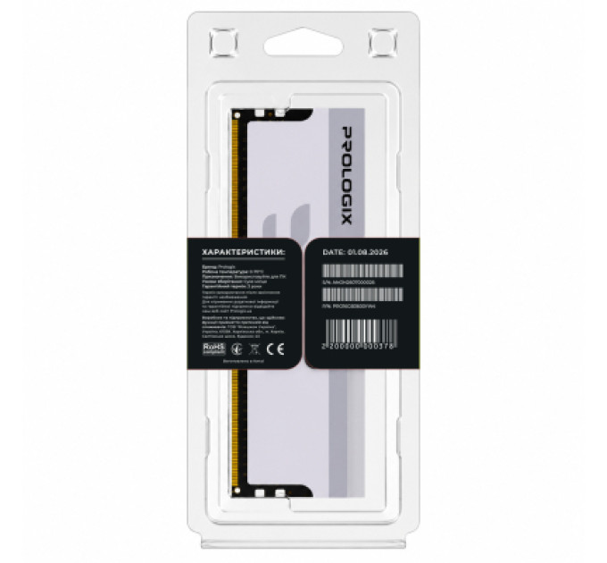 Prologix Модуль пам'яті для комп'ютера DDR4 16GB 3600 MHz Onyx White Prologix (PRO16GB3600YW4)