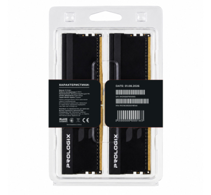 Prologix Модуль пам'яті для комп'ютера DDR4 16GB (2x8GB) 3200 MHz Onyx Black RGB Prologix (PRO16GB3200YBR4K)