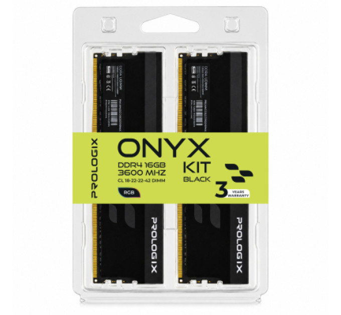 Prologix Модуль пам'яті для комп'ютера DDR4 16GB (2x8GB) 3600 MHz Onyx Black RGB Prologix (PRO16GB3600YBR4K)