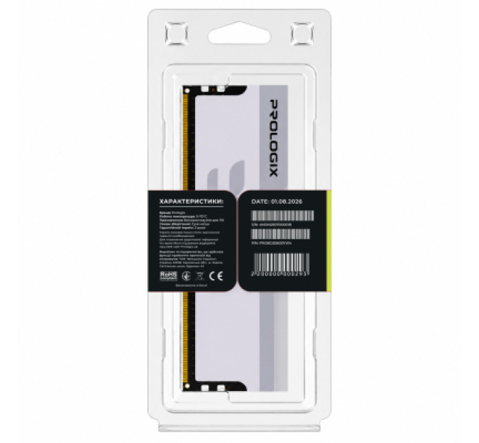 Prologix Модуль пам'яті для комп'ютера DDR4 8GB 3600 MHz Onyx White Prologix (PRO8GB3600YW4)