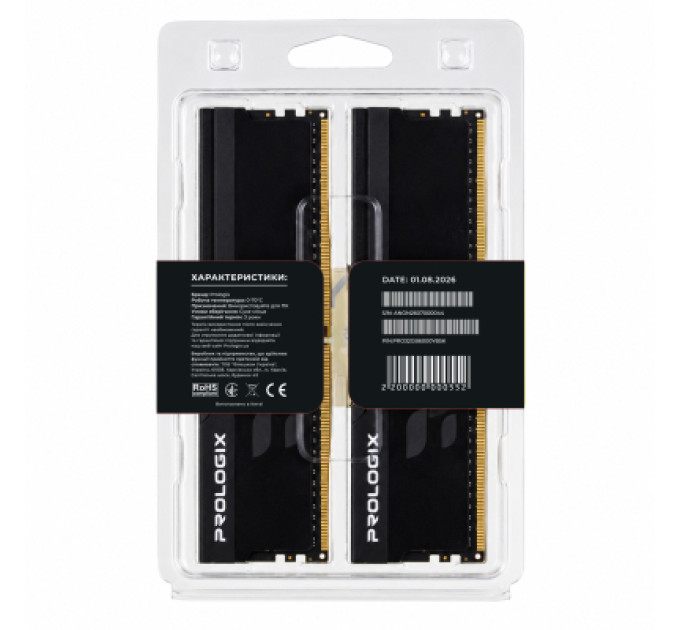 Prologix Модуль пам'яті для комп'ютера DDR5 32GB (2x16GB) 6000 MHz Onyx Black Prologix (PRO32GB6000YB5K)