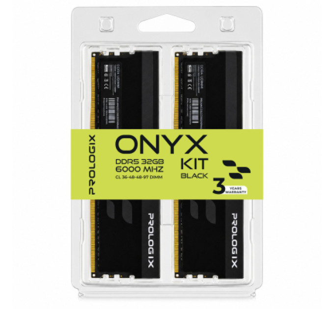Prologix Модуль пам'яті для комп'ютера DDR5 32GB (2x16GB) 6000 MHz Onyx Black Prologix (PRO32GB6000YB5K)