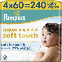 Дитячі вологі серветки Pampers Aqua Soft Touch 4 x 60 шт (240 шт) (8006530140027)