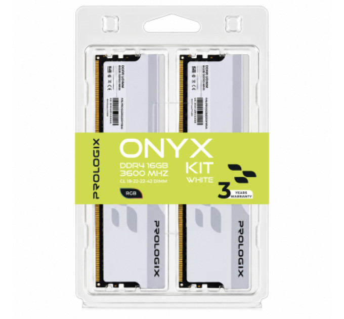 Prologix Модуль пам'яті для комп'ютера DDR4 16GB (2x8GB) 3600 MHz Onyx White RGB Prologix (PRO16GB3600YWR4K)