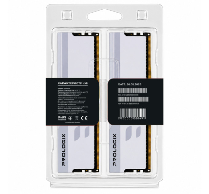 Prologix Модуль пам'яті для комп'ютера DDR5 32GB (2x16GB) 5600 MHz Onyx White Prologix (PRO32GB5600YW5K)