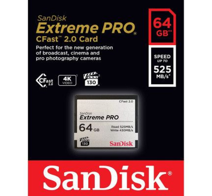 SanDisk Карта пам'яті SanDisk 64GB CFast 2.0 Extreme Pro (SDCFSP-256G-G46D)
