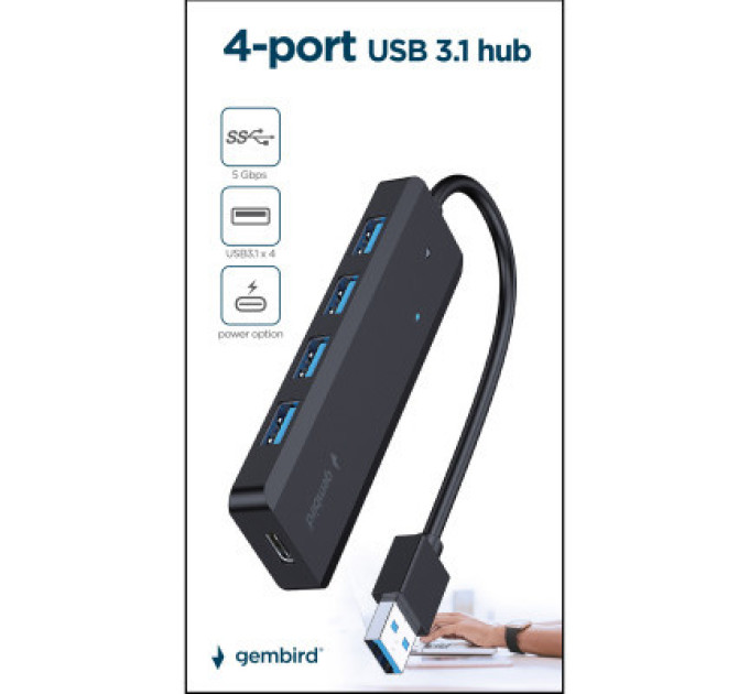 Gembird Хаб Gembird UHB-U3P4P-02 на 4 порти USB 3.1