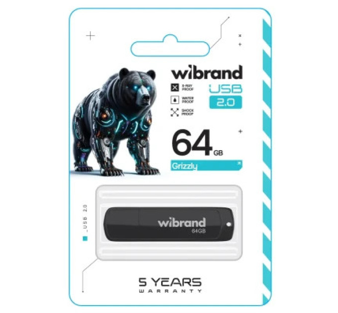 Wibrand USB флеш накопичувач Wibrand 64GB Grizzly Black USB 2.0 (WI2.0/GR64P3B)