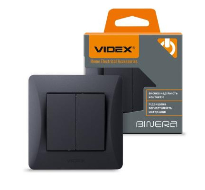 Videx Вимикач Videx BINERA 2кл чорний графіт (VF-BNSW2-BG)