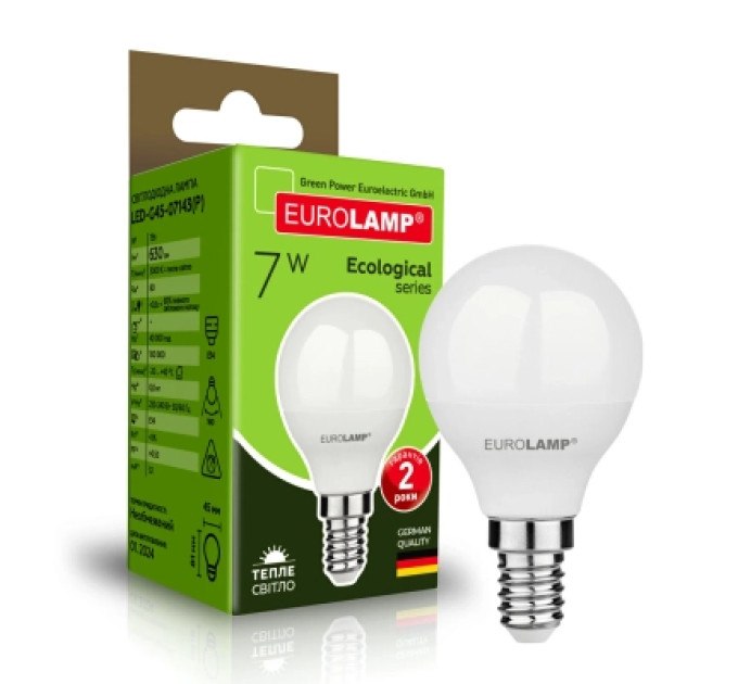 Eurolamp Лампочка Eurolamp LED ECO серия "P" G45 7W 630Lm E14 3000K (LED-G45-07143(P))