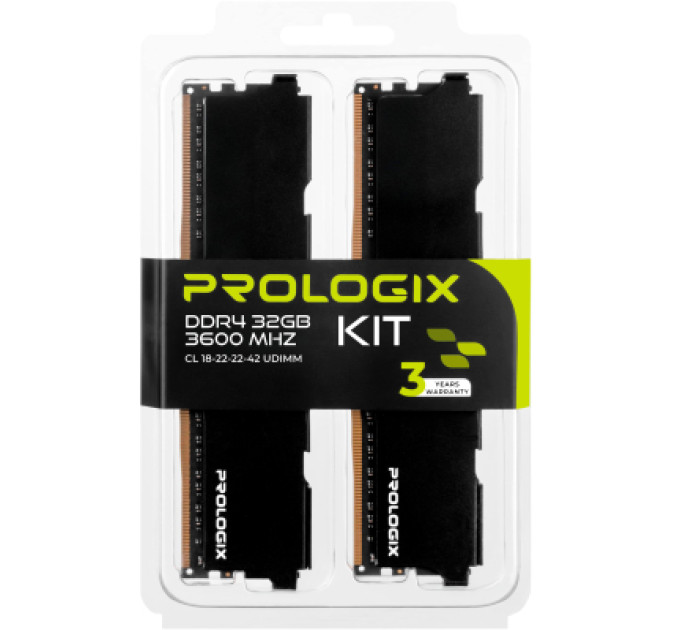 Prologix Модуль пам'яті для комп'ютера DDR4 32GB (2x16GB) 3600 MHz Black Prologix (PRO32GB3600B4K)