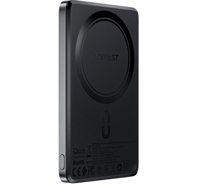 Acefast Батарея універсальна Acefast Magnetic Wireless 5000mAh 18W PD, QC/3.0, QI 7.5W, ультра тонкий, M8 Bllack (6974316283386)