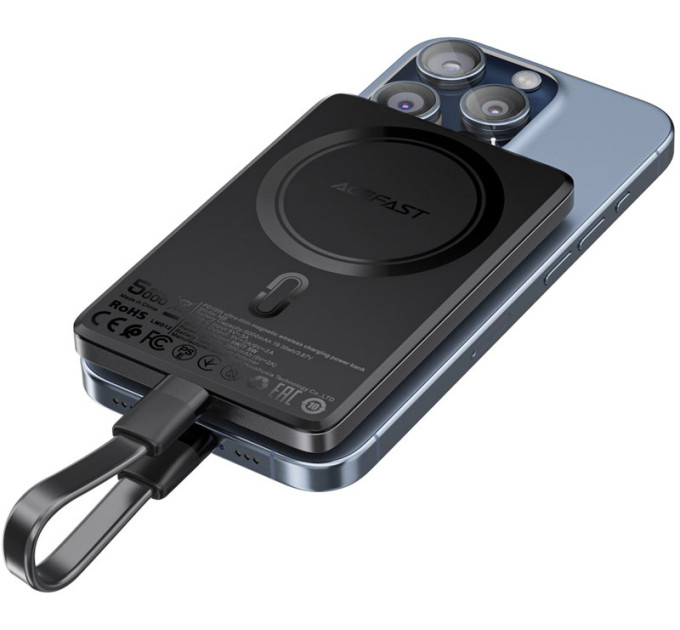 Acefast Батарея універсальна Acefast Magnetic Wireless 5000mAh 18W PD, QC/3.0, QI 7.5W, ультра тонкий, M8 Bllack (6974316283386)