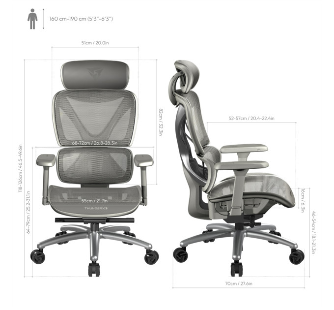TX3 Крісло для геймерів TX3 XTC Mesh Grey (TEGC-3054104.41)