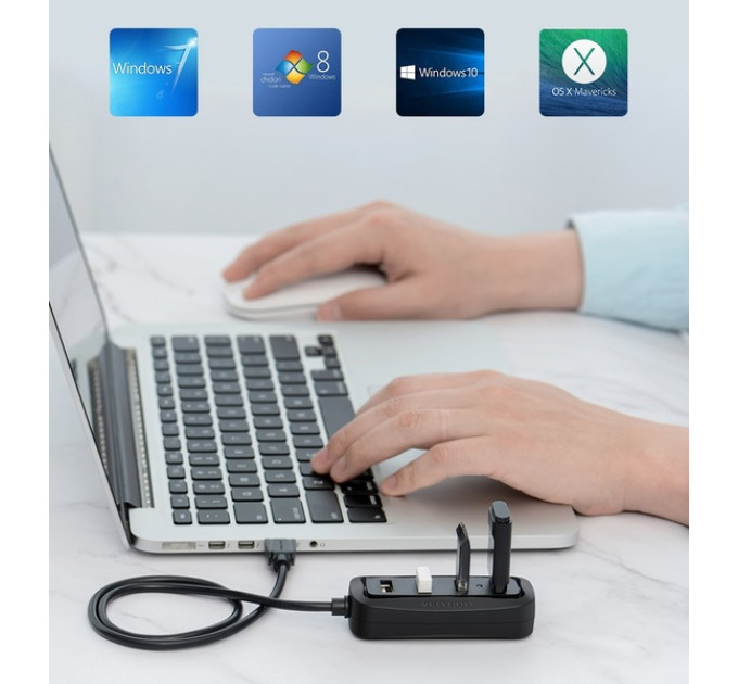 Vention Концентратор Vention USB Hub 4-Port 2.0 Black, 0.15 m (VAS-J43)