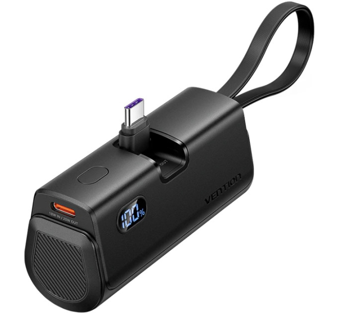 Vention Батарея універсальна VENTION 4800mAh 22,5W PD, USB-C In/Out, LED display, with built-in USB-C cable Black (FHQB0)