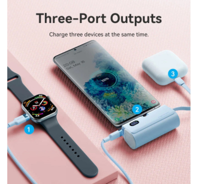 Vention Батарея універсальна VENTION 4800mAh 22,5W PD, USB-C In/Out, LED display, with built-in USB-C cable White (FHQW0)