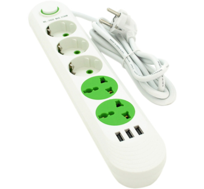 Voltronic Мережевий фільтр живлення Voltronic F02U, 3роз EU + 2роз Universal, 3*USB White (F02U-White)