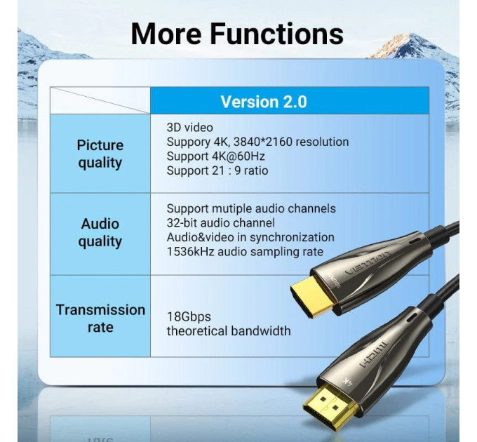 Vention Кабель мультимедійний HDMI to HDMI 20.0m V2.0 Optical 4K 60Hz 18Gbps Dolby 7.1 PVC Black Zinc Alloy Vention (ALABQ)
