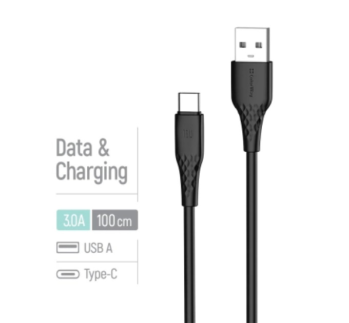 ColorWay Дата кабель USB 2.0 AM to USB-C 1.0m 3A textured PVC black ColorWay (CW-CBUC094-BK)
