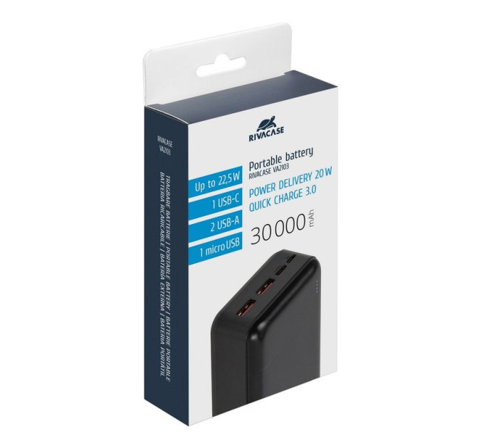 RivaCase Портативний зарядний пристрій Rivacase, 30000 mA, RIVAPOWER VA2103 (Black)