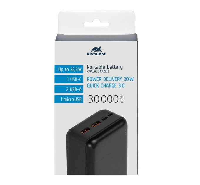 RivaCase Портативний зарядний пристрій Rivacase, 30000 mA, RIVAPOWER VA2103 (Black)