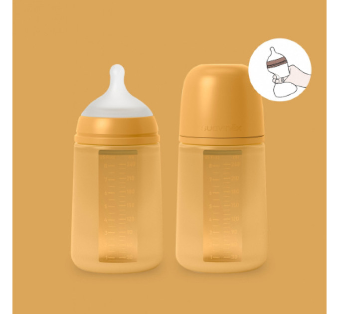 Suavinex Пляшечка для годування Suavinex Colour Essence силіконова, повільний потік,240 мл, мустард (308069)
