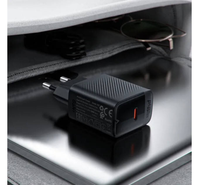 Acefast Зарядний пристрій Acefast USB-C 20W + Type-C cable A82 Fast Charger Black (6974316280057)