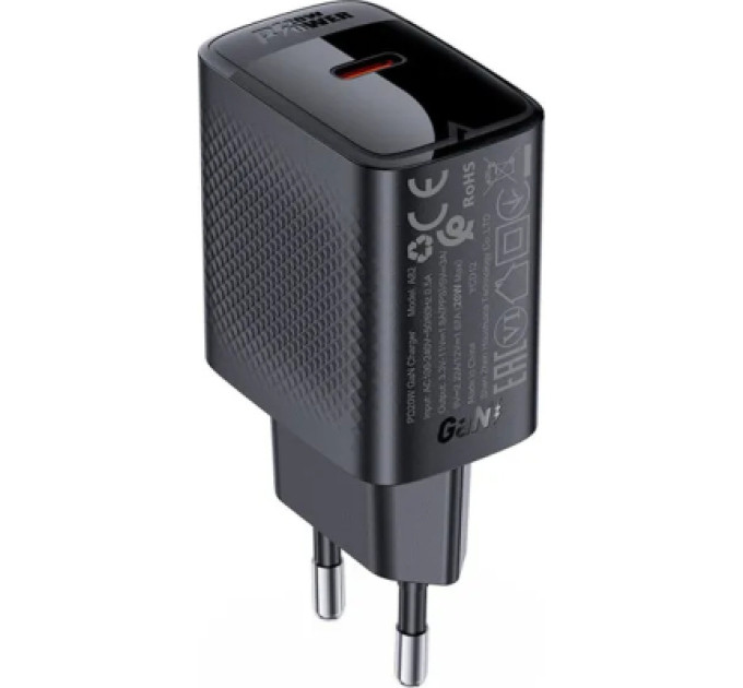Acefast Зарядний пристрій Acefast USB-C 20W + Type-C cable A82 Fast Charger Black (6974316280057)