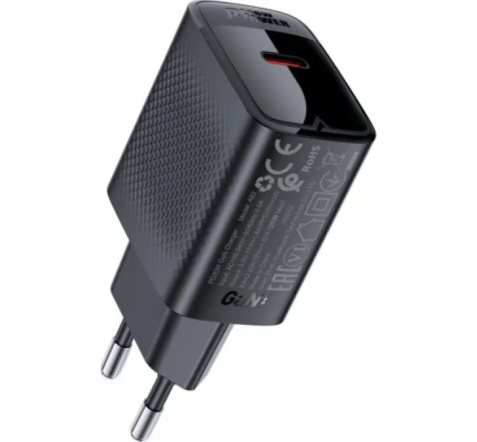 Acefast Зарядний пристрій Acefast USB-C 20W + Type-C cable A82 Fast Charger Black (6974316280057)