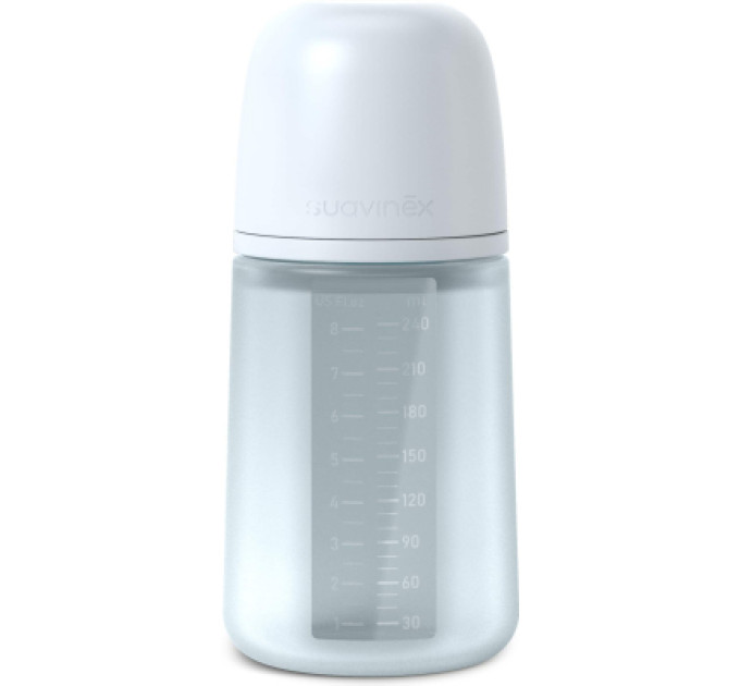Suavinex Пляшечка для годування Suavinex Colour Essence, 240 мл, силіконова, 240 мл, фізіологічна соска повільний потік,  світло-блакитн (308653)
