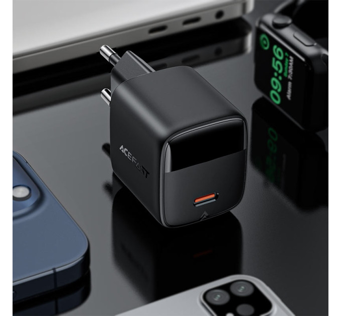 Acefast Зарядний пристрій Acefast USB-C 30W GaN with digital display black (6974316284444)