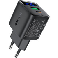 Зарядний пристрій Acefast 1xUSB-C + 1xUSB 25W GaN with digital display black (6974316284437)