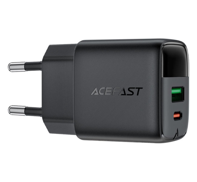 Acefast Зарядний пристрій Acefast 1xUSB-C + 1xUSB 25W GaN with digital display black (6974316284437)